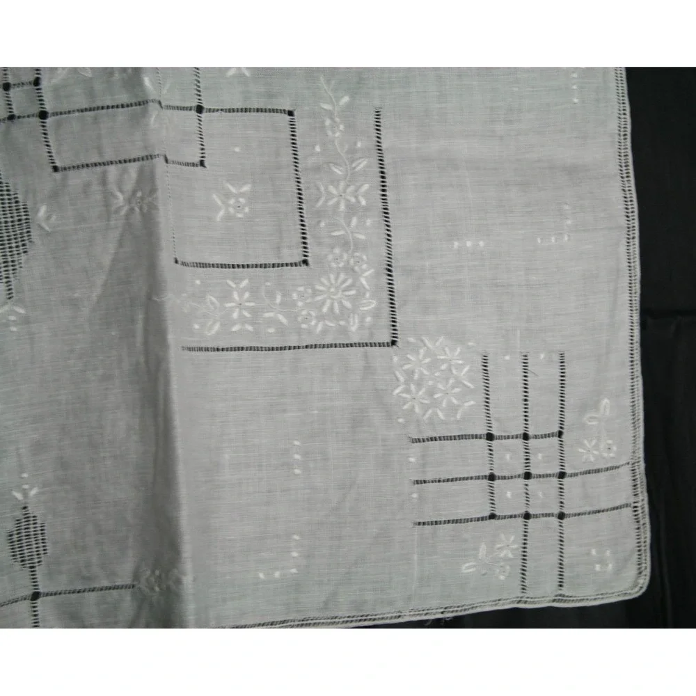 Vintage Linen Tablecloth Swiss Appenzell Style Hand Embroidered, Cutwork